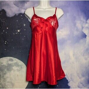 Vintage Red Satin Lace Slip Dress Size S Y2K Lingerie Goth Glam Fairy Coquette